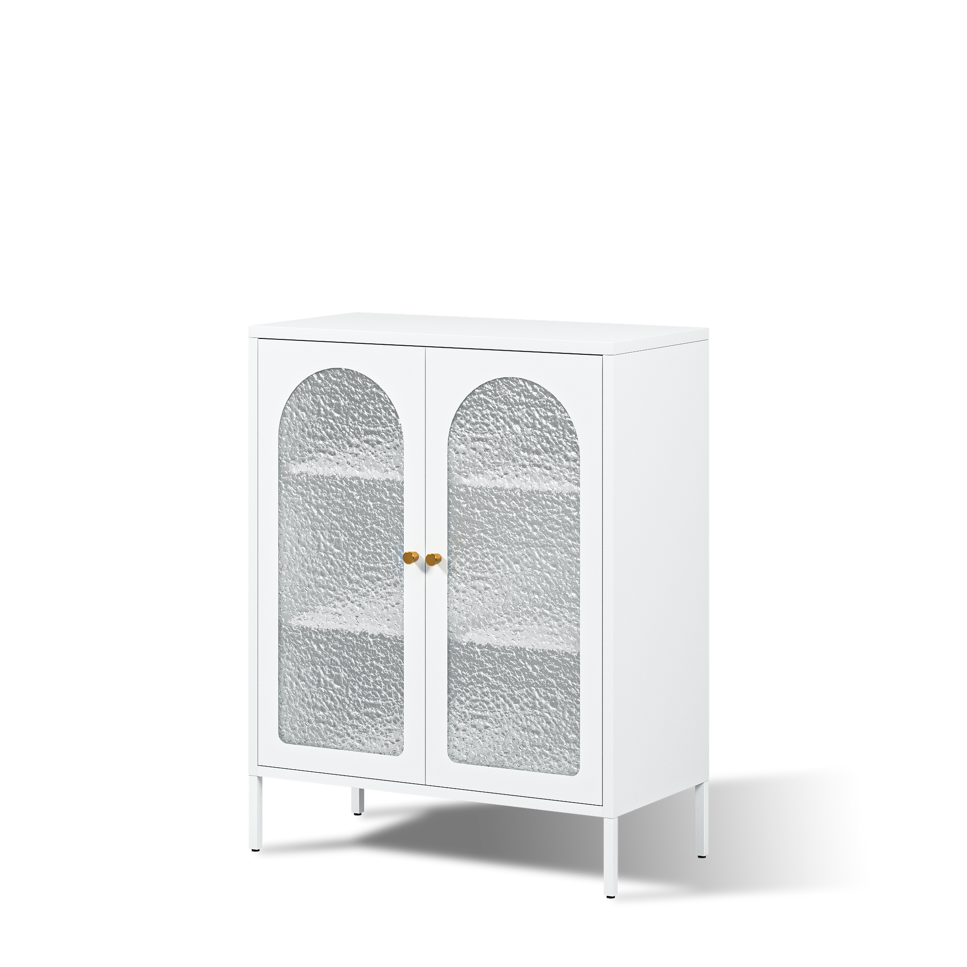 Deyu Modern White Metal Storage Cabinet with Arched Textured Glass Doors