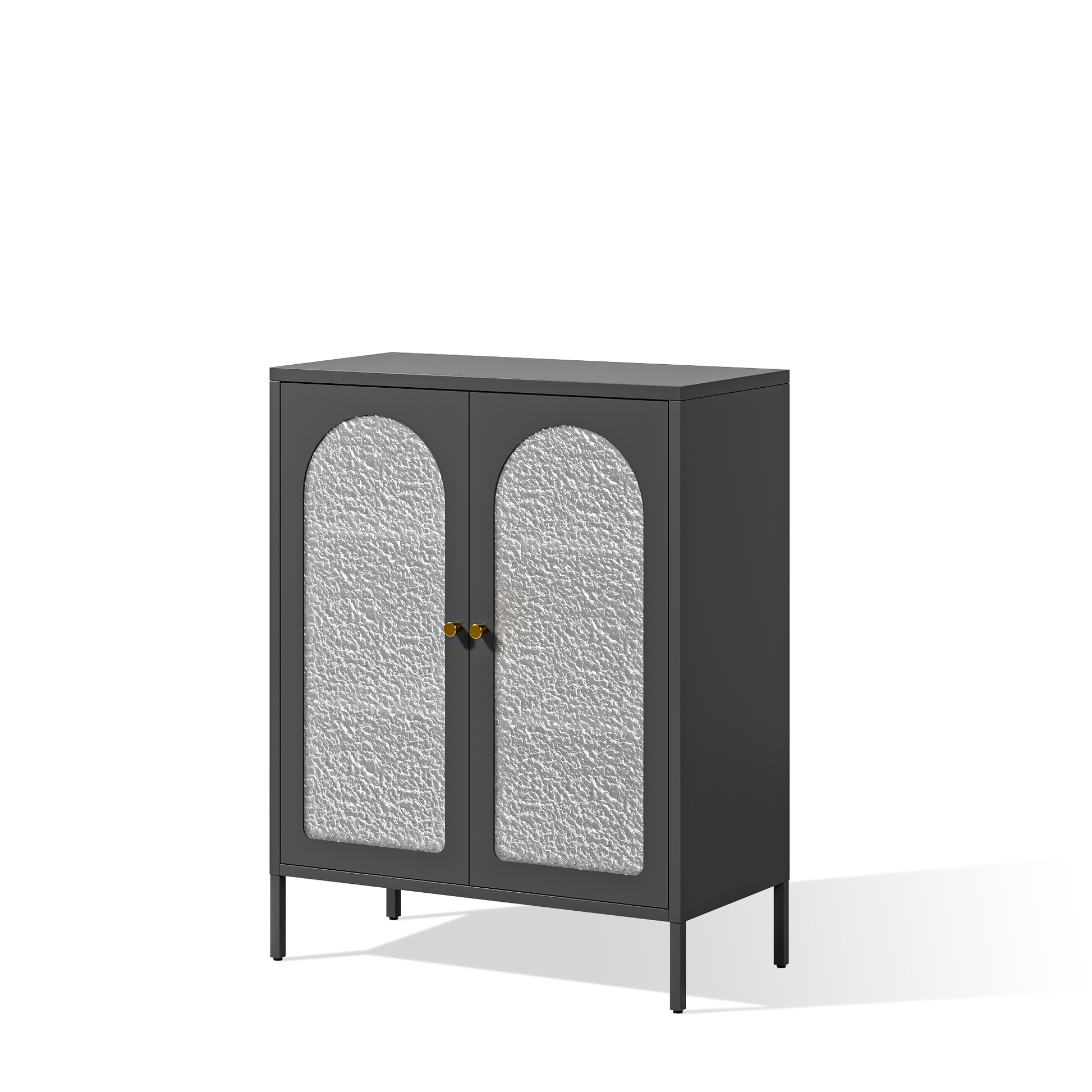 Deyu Modern White Metal Storage Cabinet with Arched Textured Glass Doors