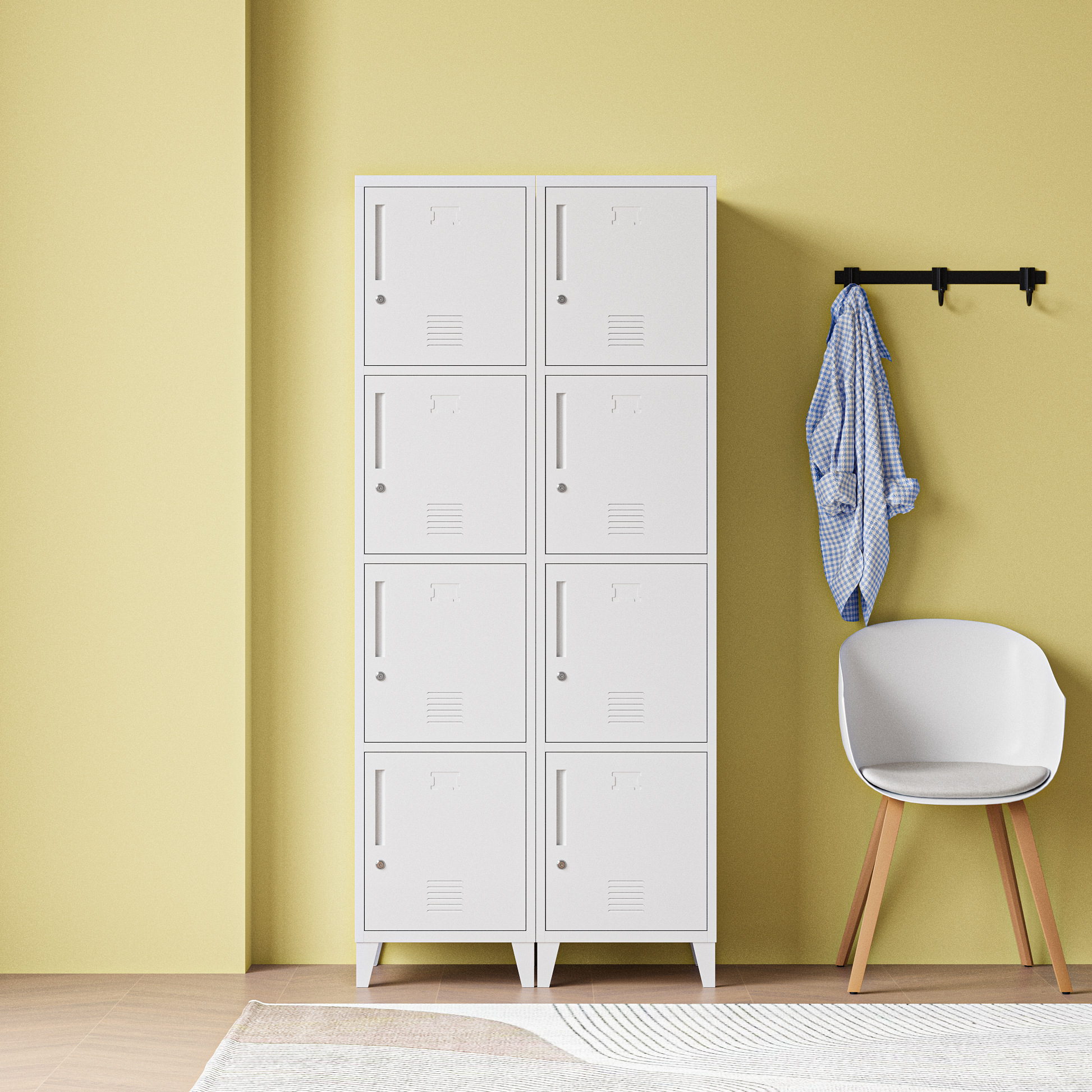 Deyu Modern Vertical 4-Door Metal Locker Cabinet – Slim White Storage Unit