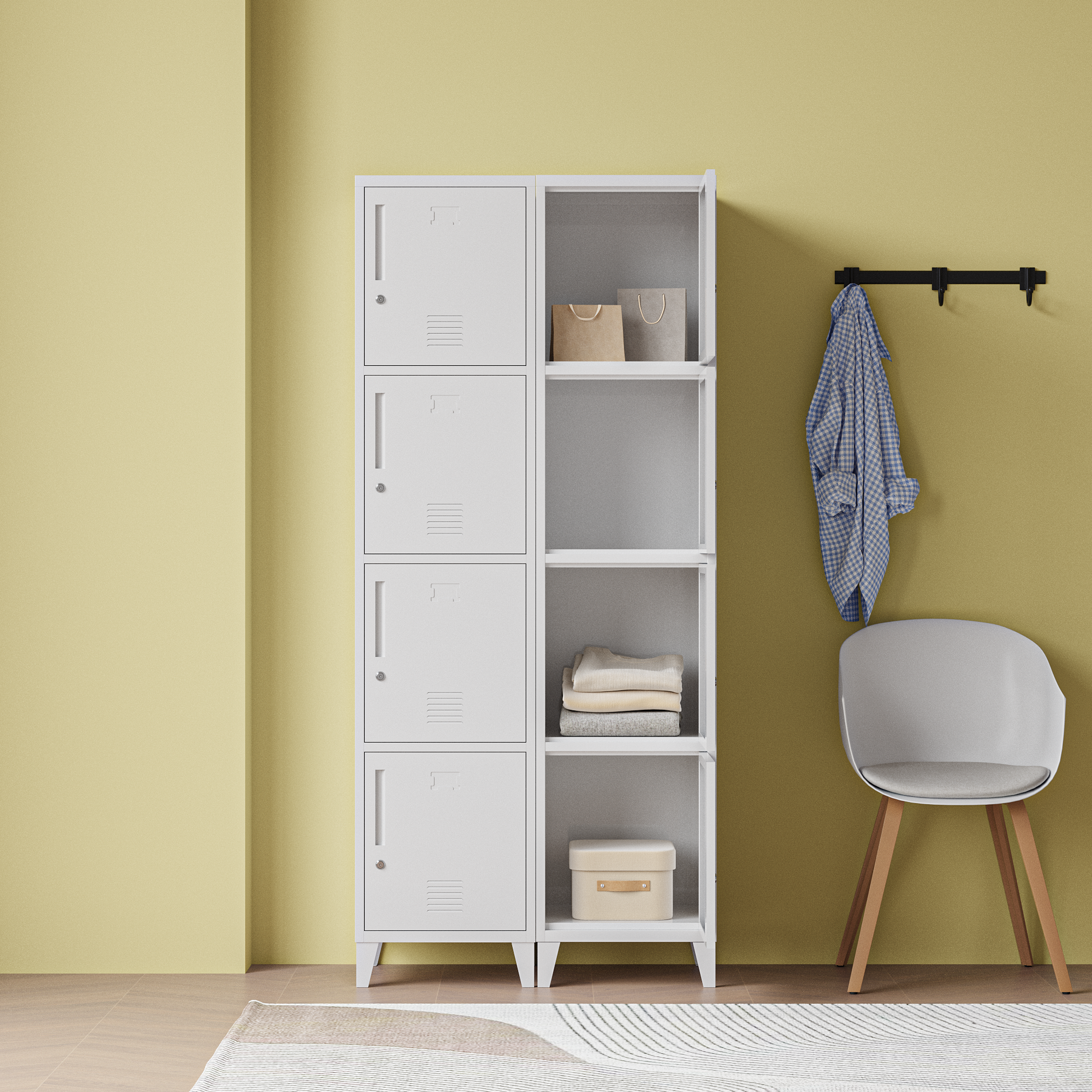 Deyu Modern Vertical 4-Door Metal Locker Cabinet – Slim White Storage Unit