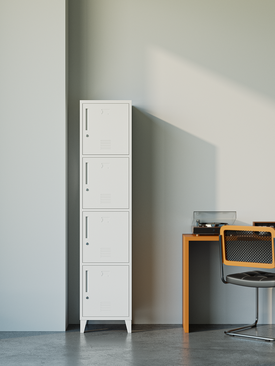 Deyu Modern Vertical 4-Door Metal Locker Cabinet – Slim White Storage Unit