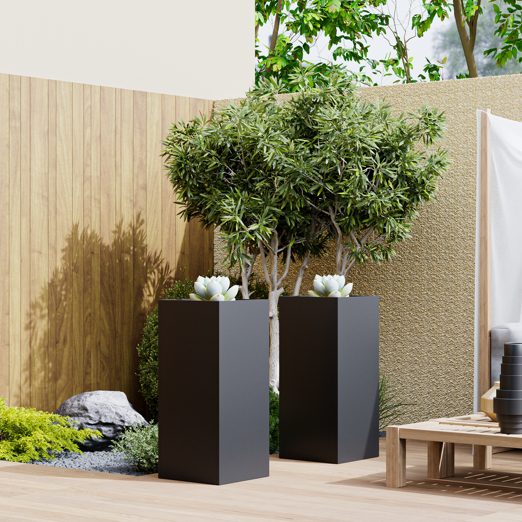Deyu Tall Modern Metal Planter Box – White Rectangular Outdoor/Indoor Flower Pot