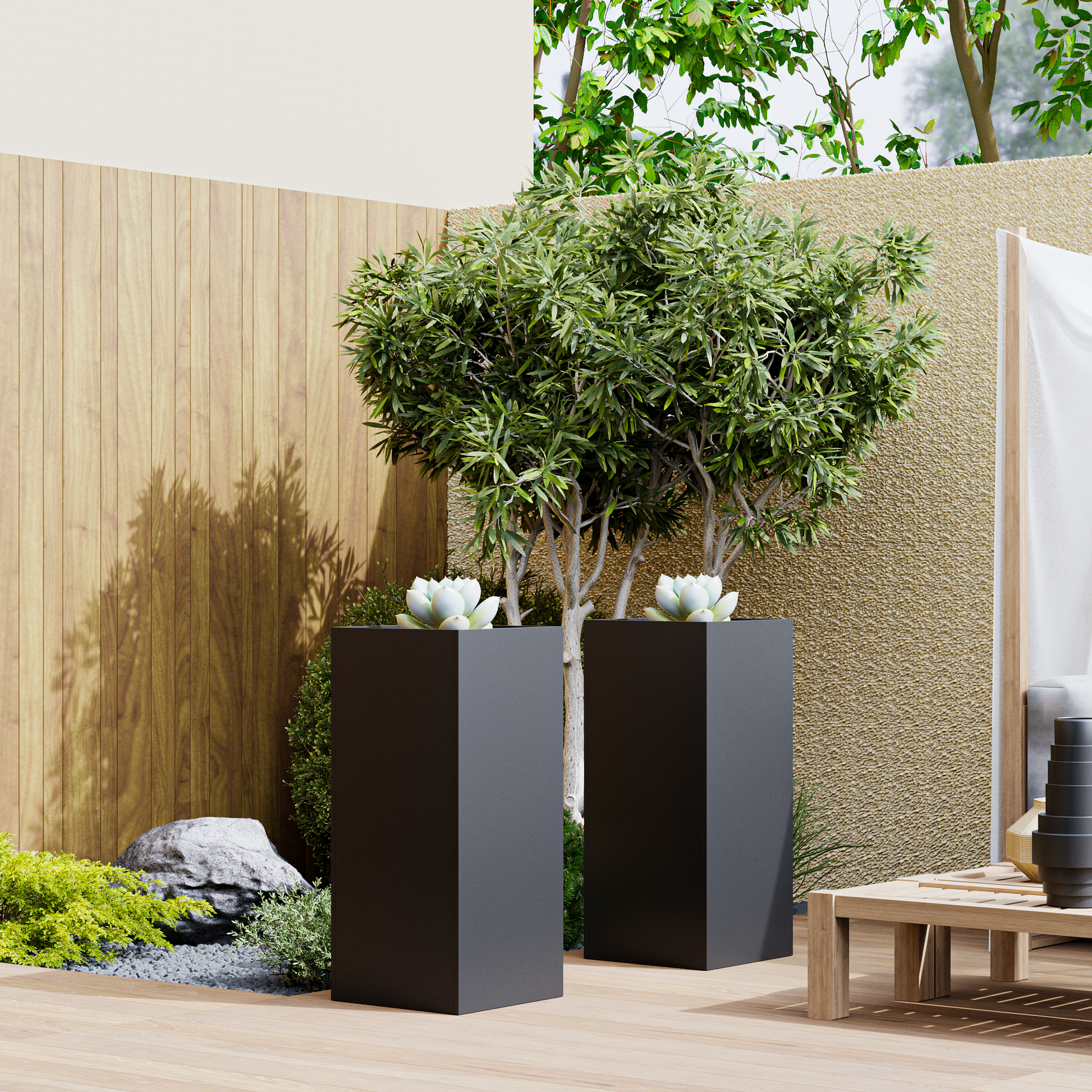Deyu Tall Modern Metal Planter Box – White Rectangular Outdoor/Indoor Flower Pot
