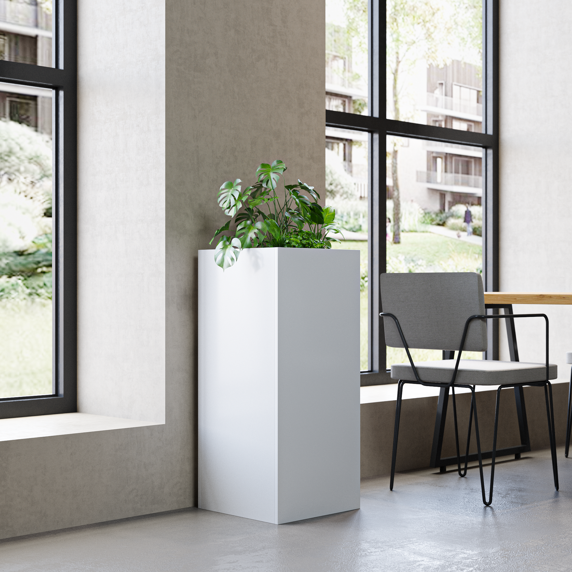 Deyu Tall Modern Metal Planter Box – White Rectangular Outdoor/Indoor Flower Pot