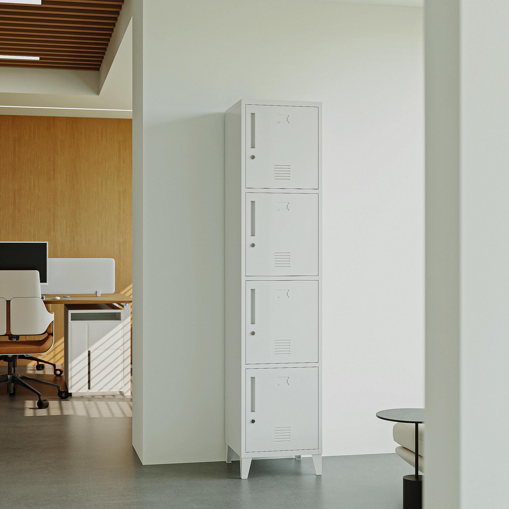 Deyu Modern Vertical 4-Door Metal Locker Cabinet – Slim White Storage Unit