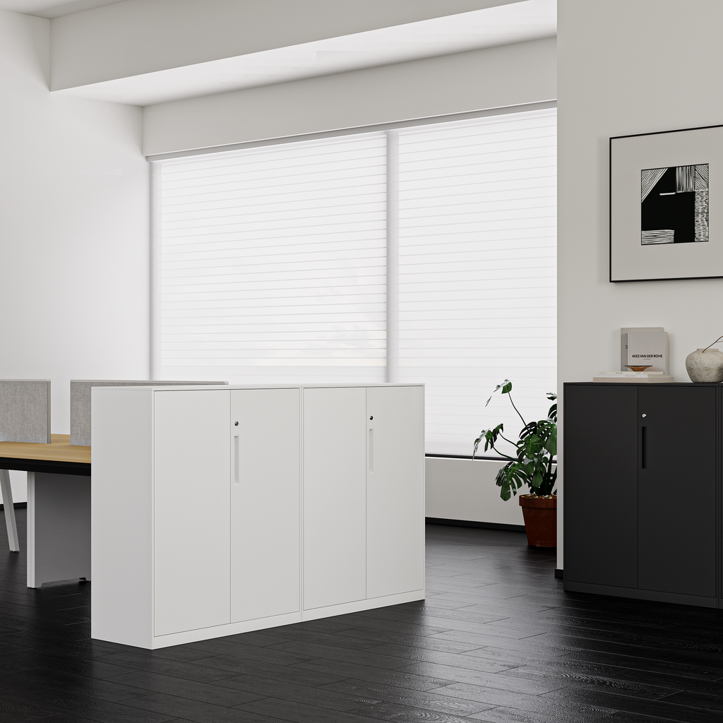 Deyu 2-Door Low Metal Storage Cabinet with Lock – White Steel Office Organizer