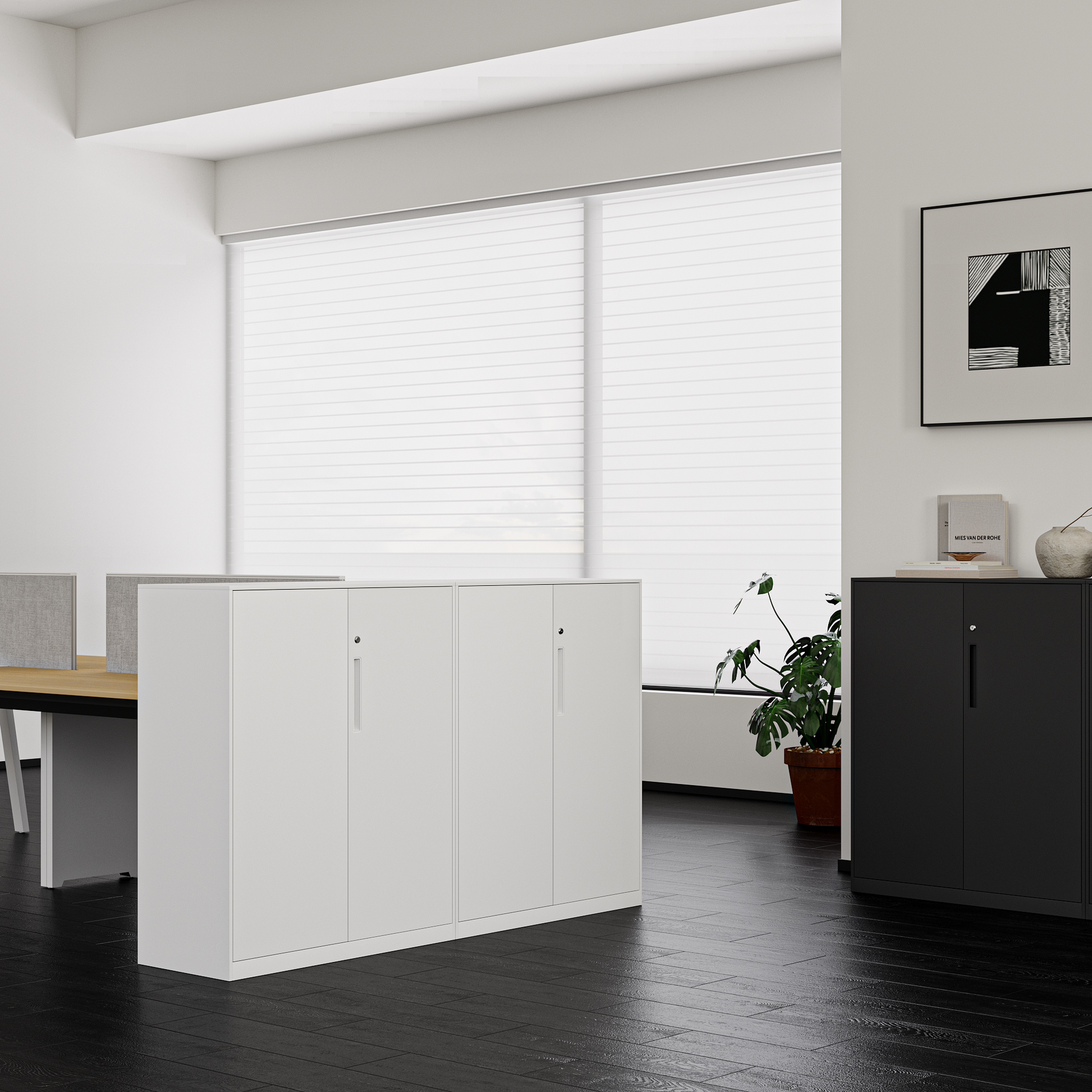 Deyu 2-Door Low Metal Storage Cabinet with Lock – White Steel Office Organizer