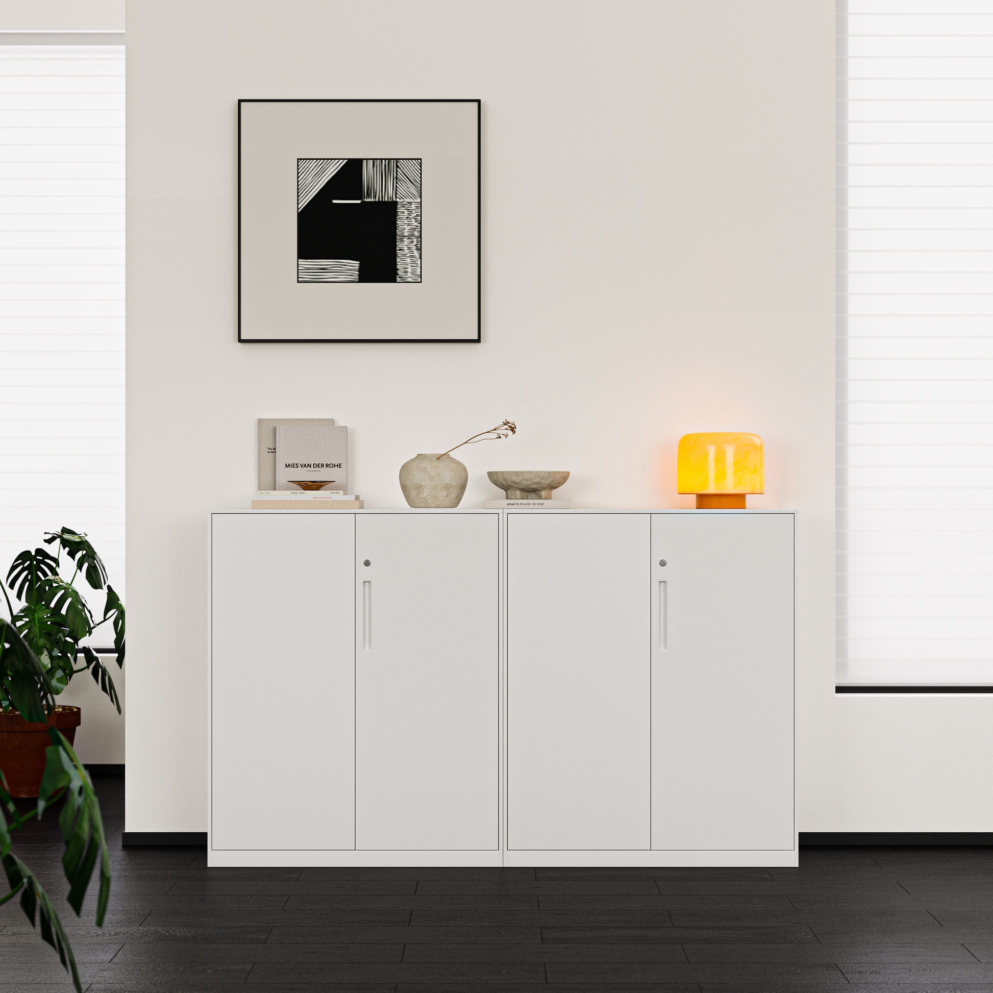 Deyu 2-Door Low Metal Storage Cabinet with Lock – White Steel Office Organizer