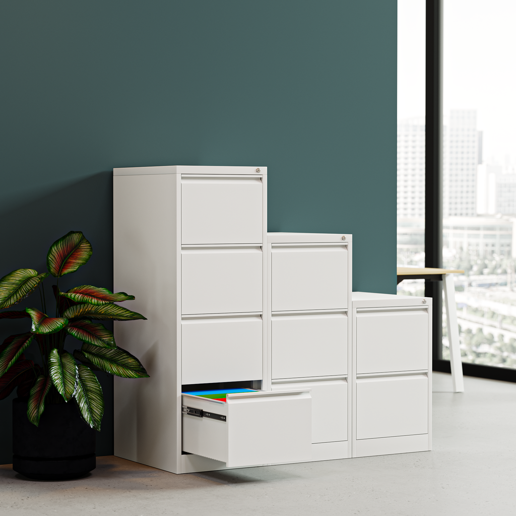 Deyu 4-Drawer Vertical Metal Filing Cabinet with Lock – White Steel Document Organizer
